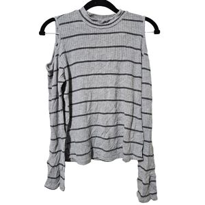Active USA Gray & Black Stripped Cold Shoulder Top